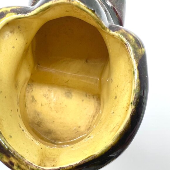 Vintage Mid Century Glazed Ceramic Boot Shoe Planter Vase Catchall Brown Yellow - Picture 8 of 9